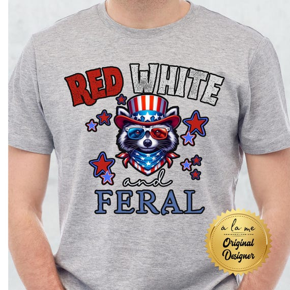 PNG Red White & Feral Raccoon - 4th of July Memorial Day - Digital Download for Transfers