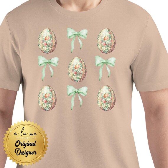 PNG Digital Download - Easter Eggs Toile Watercolor Bows Coquette - Sublimation & DtF Transfers