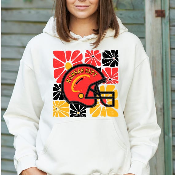 APPAREL - Retro Groovy Flowers Football Helmet KC Kansas City - Shirts, Hoodies, Sweatshirts, Crewnecks