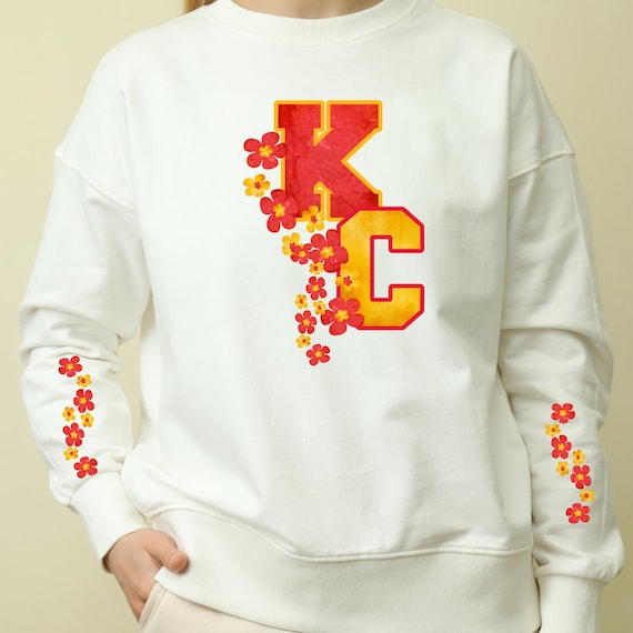 PNG Digital Download - KC Football Watercolor with Groovy Flowers for Sublimation & DtF Transfers