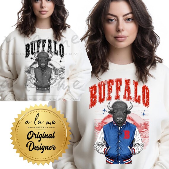 SHIRT Sweatshirt Hoodies BUFFALO Football Varsity Letter Jacket Mascot Sketch