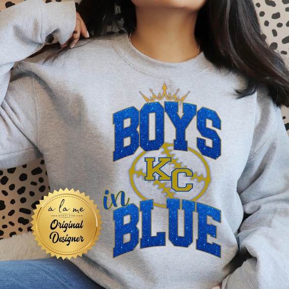 DTF Transfers - KC Kansas City Baseball Boys in Blue Faux Glitter