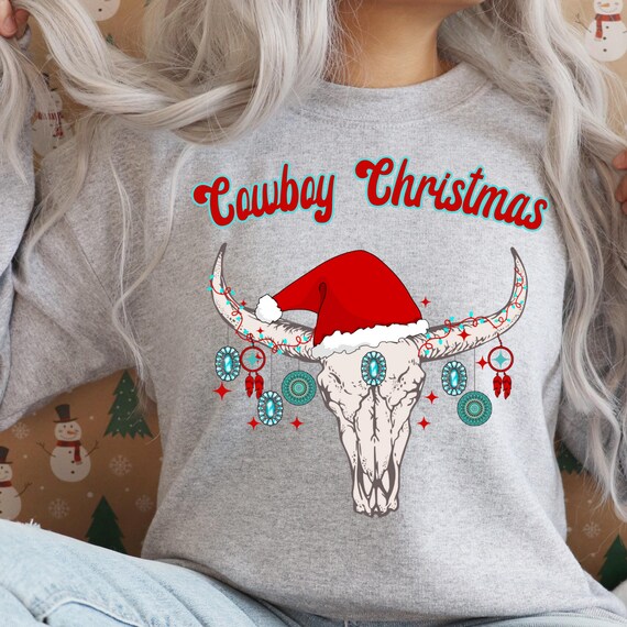 PNG Digital Download - Cowboy Christmas Turquoise Steer Skull - for Sublimation & DTF Transfers