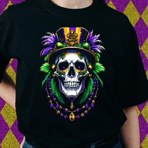 APPAREL - VOODOO Skull Mardi Gras - TShirt Sweatshirt Hoodie