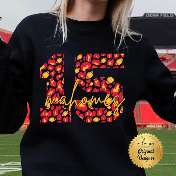 Tshirt Sweatshirt Hoodie KC Football 15 Mahomes QB1 Leopard Print - Kansas City Design