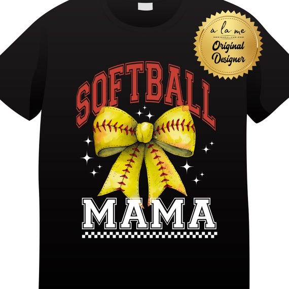 PNG Digital Download -Softball Mama Coquette Bow- Sublimation & DtF Transfers