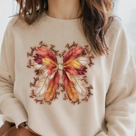 DTF Transfers - Give Thanks Bow Coquette Turkey Feathers Thanksgiving Fall Design  - Ready to Press (RtP)