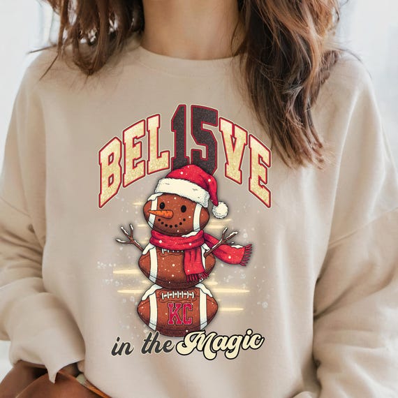 TSHIRT Sweatshirt Hoodie - Kansas City KC Football Believe in 15 Magic Christmas Snowman