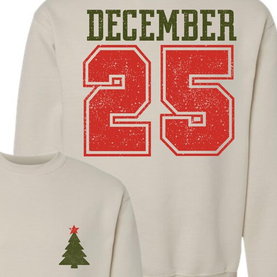 DTF Transfers RTP Varsity Letters Christmas December 25 Jersey Distressed