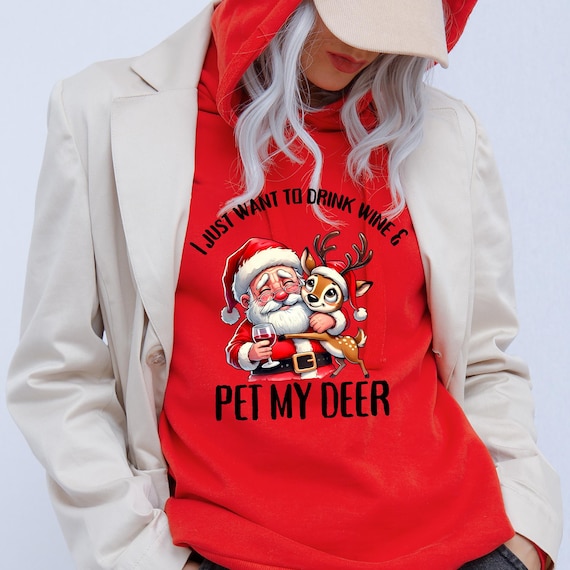 PNG Digital Download - Christmas Santa Drink Wine & Pet Deer - for Sublimation and DtF Transfers