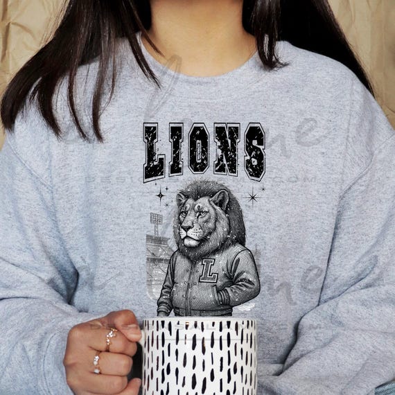 PNG Digital Download - LIONS Mascot Sketch Varsity Jacket Stadium- for DTF Transfers