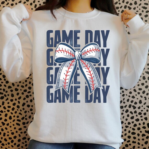 APPAREL  Baseball Game Day Navy Blue Coquette Ribbon Bow
