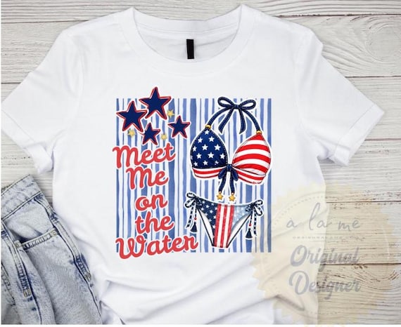 TSHIRT Summer Stripes Bikini Meet me on the Water 4th of July Independence Day