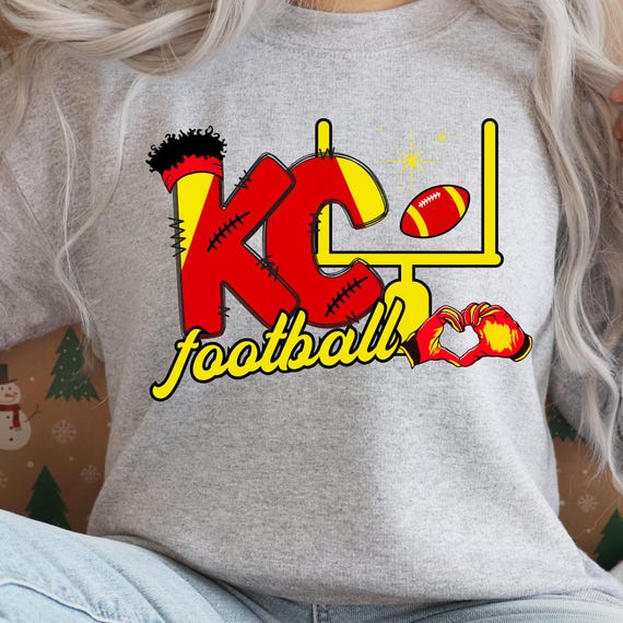 PNG Digital Download - KC Football Doodle Letters Heart Hands - for DTF Transfers