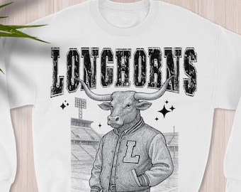 PNG Digital Download - LONGHORNS Sketch Varsity Jacket Stadium- for DTF Transfers