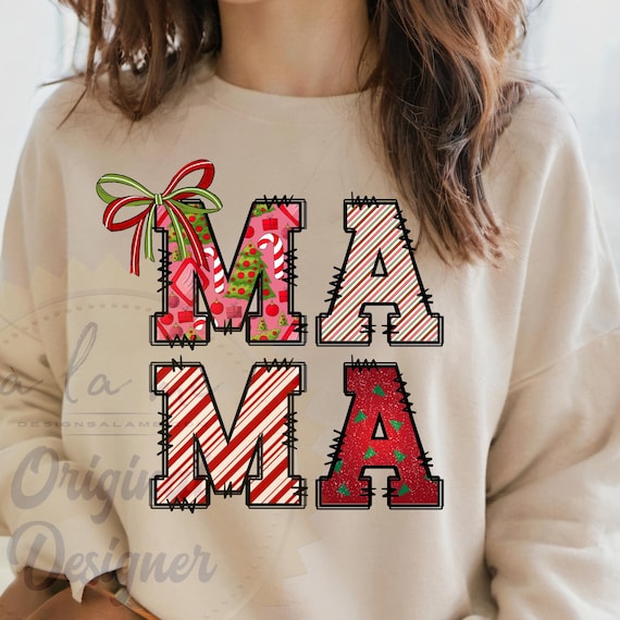 DTF Transfers - Christmas Mama Doodle Font Coquette Bow - Ready to Press RtP