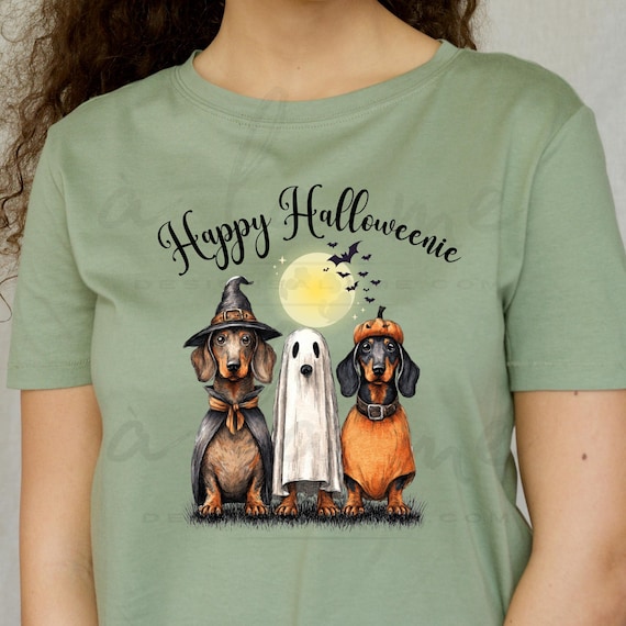 TSHIRT - Light Green Happy Halloweenie Dachshund Halloween Design