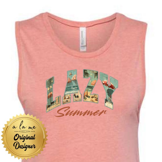 Lazy Summer REtro Vintage Varsity - Tank, Tshirt Top