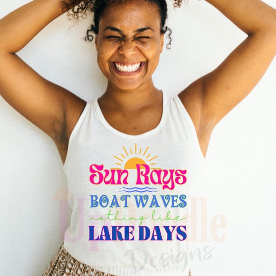 PNG Digital Download - Sun Rays Boat Waves Lake Days - Summer - Retirement - for Sublimation & DtF Transfers