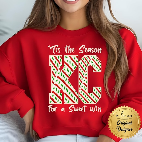 Shirts Sweatshirts Hoodies - Kansas City KC Football - Christmas Tree Cake Tis the Season for a Sweet Win