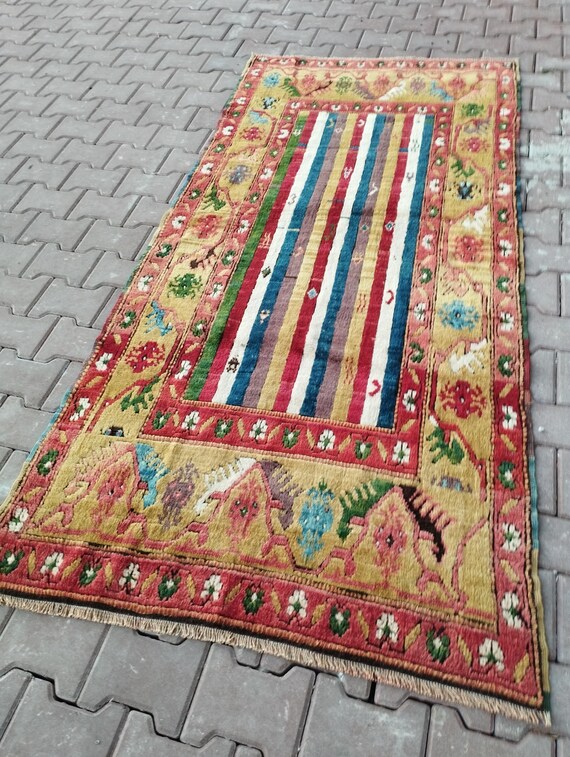 4x8 アンティーク コンヤ トルコ ウシャク ラグ：手織りウール