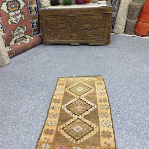 Small Vintage Rug,Oushak Rug 2x3,Turkish Mini Rug,Door Mat Rug,2x3 Rug,Hand-Knotted Small Rug,Faded Rug,Turkish Rug,Bath Rug,1.7x2.8 ft 200