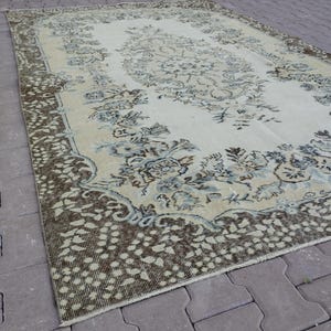 Unique Vintage Handmade Oriental Floral Traditional Turkish Rug 7x9, Rustic Boho Decor, Pastel Color Rug, Modern Home Decor Area Rug 7x10