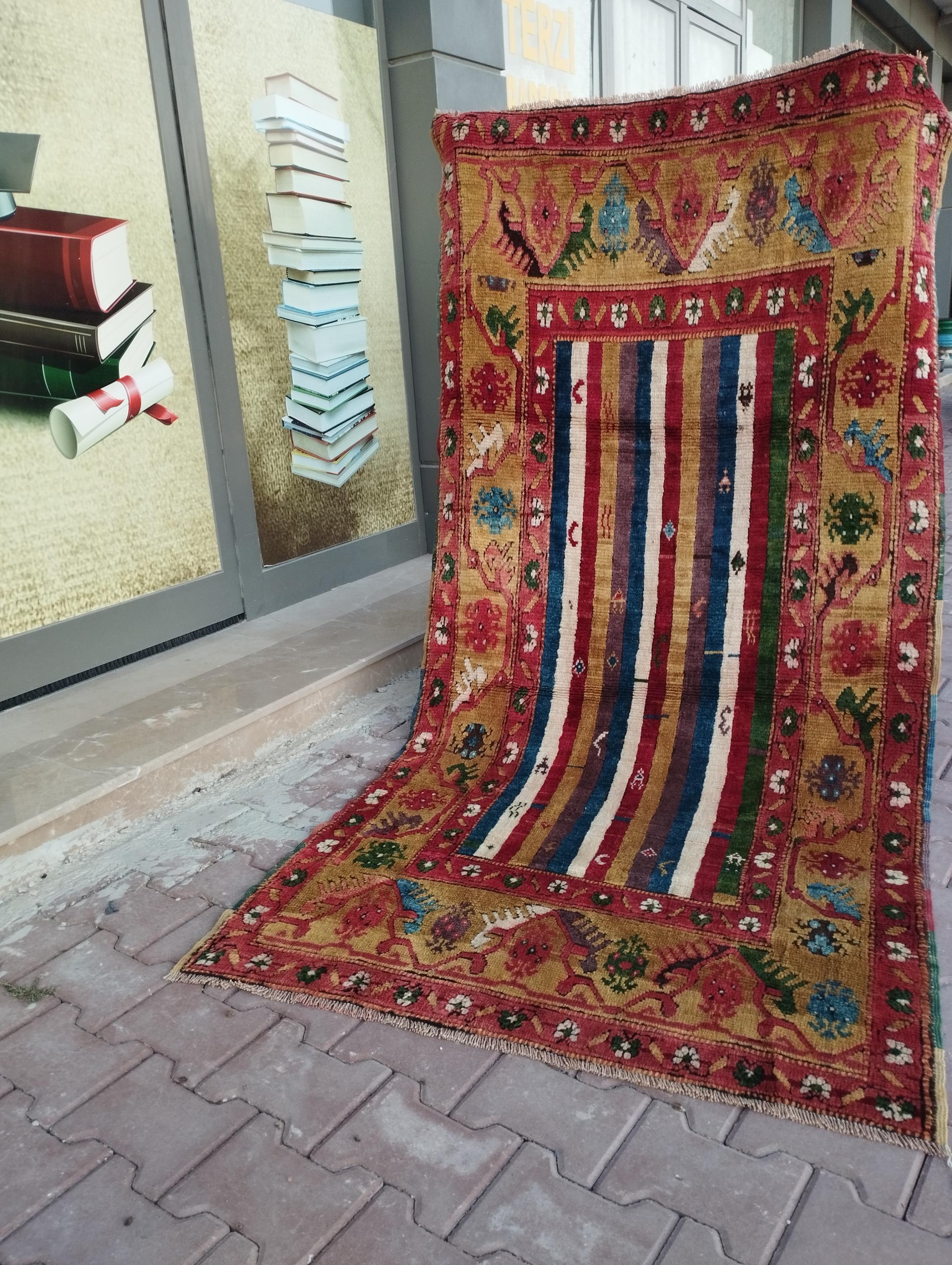 4x8 アンティーク コンヤ トルコ ウシャク ラグ：手織りウール