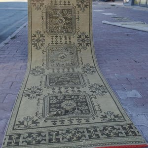 3x11 Runner Rug, Vintage Rug, Rug Runner Turkish, Muted Color, rug, Handmade Wool Rug, Oushak Runner 3x11, Runner, Rug, Runner Rug,3x11
