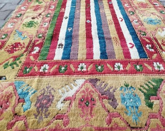 4x8 アンティーク コンヤ トルコ ウシャク ラグ：手織りウール