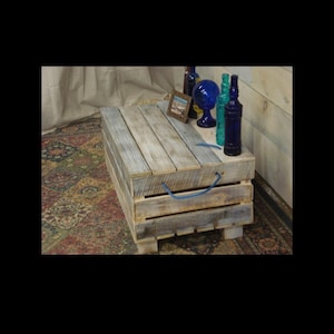 Made with Ocean Driftwood Lobster Crate Coffee Table (32"x21"x 16 to 19"H) White Washed and Poly finished FarmhouseRustic