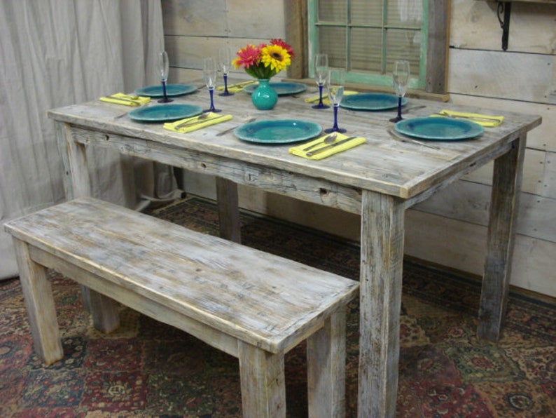 Rustic table Whitewashed Distressed Driftwood table Etsy