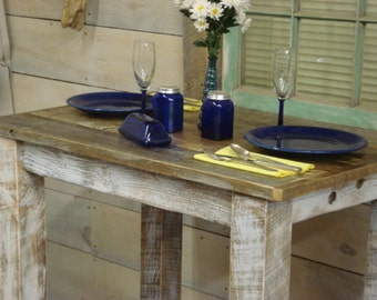 Ocean Driftwood, Driftwood table (36" x 24" x 30 or 36"H) Antique white distressed bottom. (Pictured is 36"x24"x36"H)