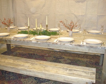Handmade Rustic Driftwood Bench (96" x 15") Unique Salvaged Wood Furniture for Dining or Hallway