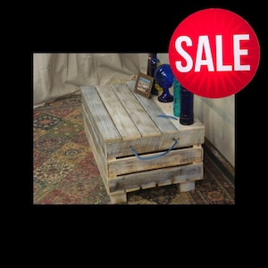 Made with Ocean Driftwood Lobster Crate Coffee Table (32&quot;x21&quot;x 16 to 19&quot;H) White Washed and Poly finished FarmhouseRustic