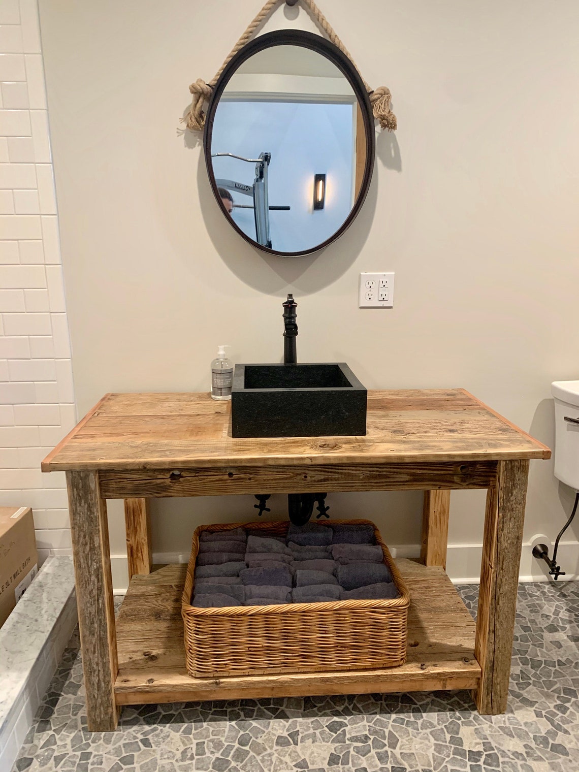 Driftwood Bathroom Vanity With Bottom Shelf 48 Long X Etsy