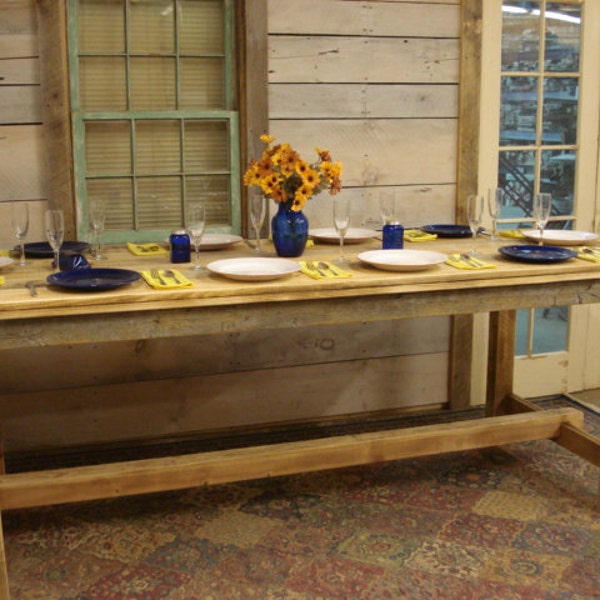 Farmhouse dining table (96"L x 20"W x 30 or 36"H) Pictured is 96" x 36" Wide x 36 " High