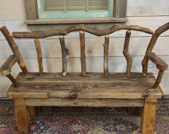 Ocean Driftwood, Driftwood bench with back (48" x 15" Wide x 17"H seat) ( Pictured with outdoor Poly)