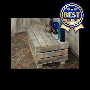 Made with Ocean Driftwood Lobster Crate Coffee Table (32&quot;x21&quot;x 16 to 19&quot;H) White Washed and Poly finished FarmhouseRustic