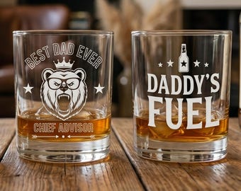 Paliwo dla taty, szklanka do whisky, grawerowana szklanka do whisky | Camp Dad, twórcy pamiątek, grawerowana szklanka do whisky na Dzień Ojca