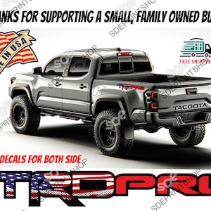 Set of 2  TRD Pro USA Flag  Bedside Decal for Toyota Tacoma/Tundra Enthusiasts 22" x 3"