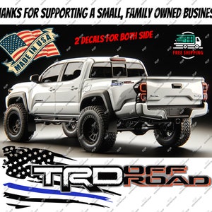 Set of 2 American Distress Flag TRD OFFROAD Bedside Decal for Toyota Tacoma Enthusiasts