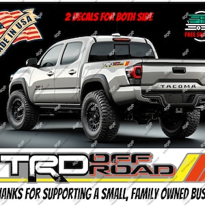 Set of 2 Vintage Tri-Color TRD OFF ROAD Bedside Decal for Toyota Tacoma Enthusiasts