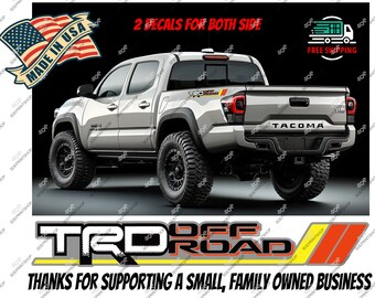 Set of 2 Vintage Tri-Color TRD OFF ROAD Bedside Decal for Toyota Tacoma Enthusiasts