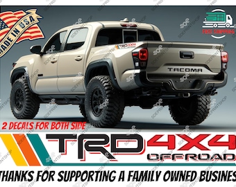 Set of 2 Vintage Tri-Color TRD 4x4 Bedside Decal for Toyota Tacoma Enthusiasts