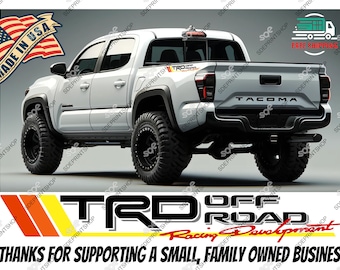 Set of 2 Vintage Tri-Color TRD OFF ROAD Bedside Decal for Toyota Tacoma Enthusiasts