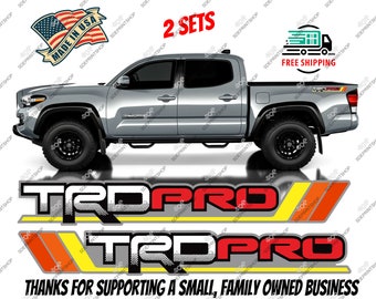 Set of 2 Vintage Tri-Color TRD Pro Bedside Decal for Tacoma Enthusiasts