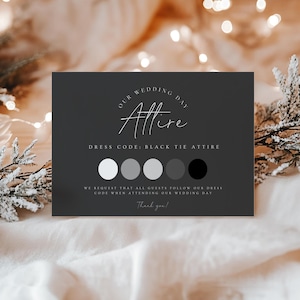 Black Tie Kleidungskarte, ganz schwarze Kleidungskarte, Hochzeitskleidungskarte, Brautparty-Kleidung, Hochzeitskleidvorschrift, Hochzeitsgast-Kleidung