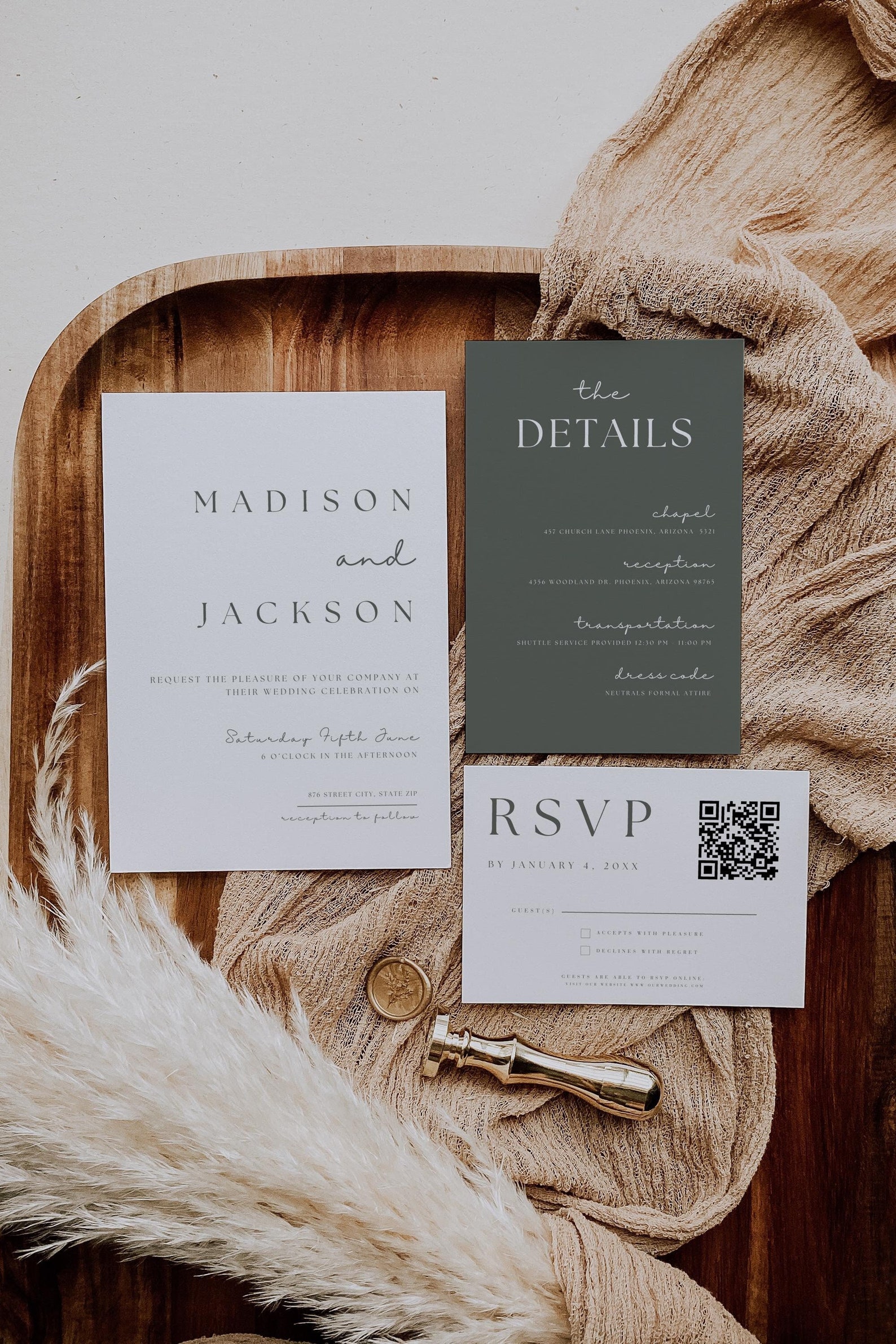Sage Green Wedding Invitation Suite Boho Wedding Invitation Suitegreen ...