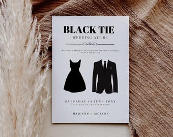 Black Tie Attire Card, All Black Attire Card, Wedding Attire Card